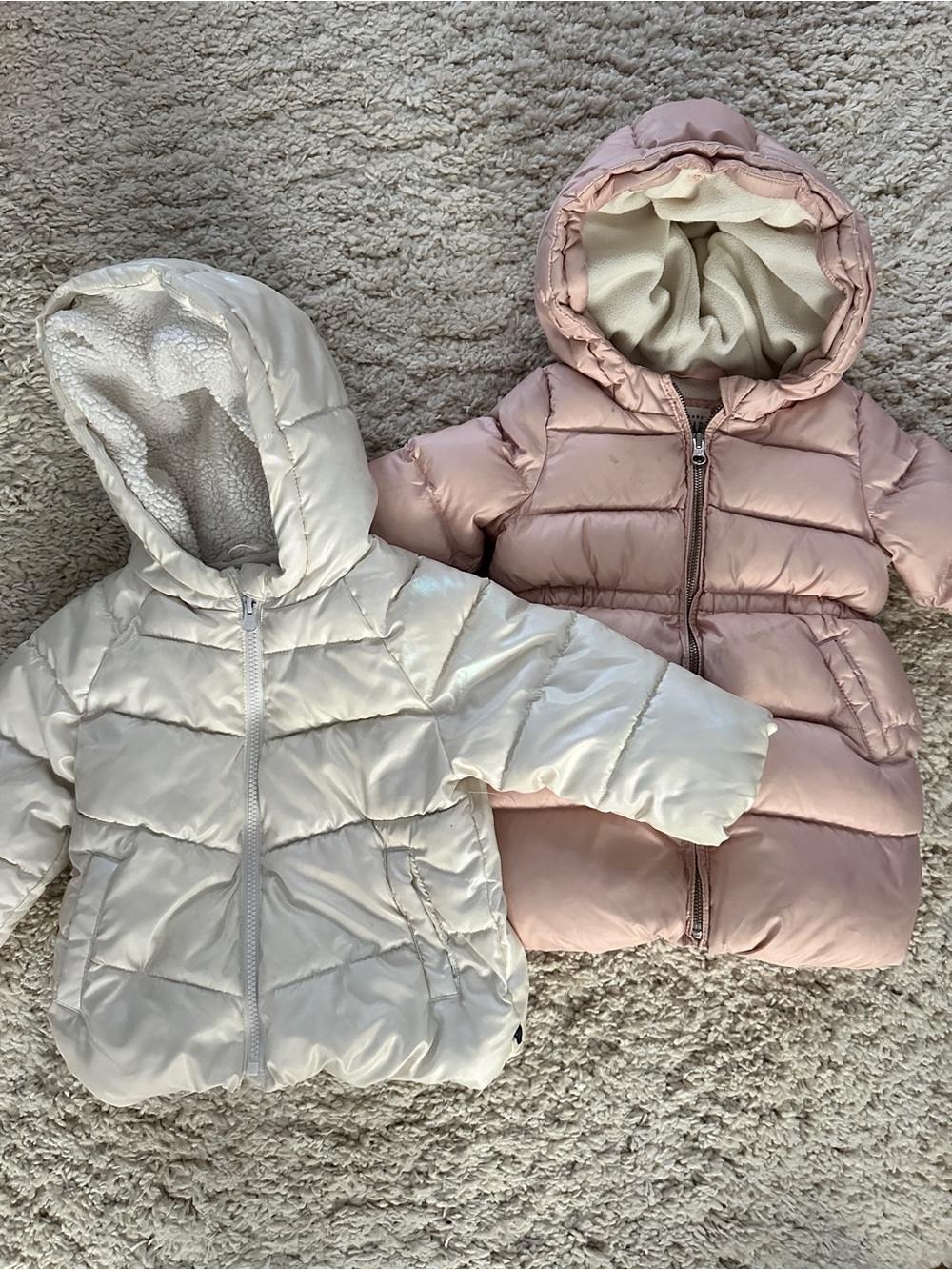 GAP Toddler Puffer Jacket Coat Bundle - Cream & Dusty Pink Sz 2T
